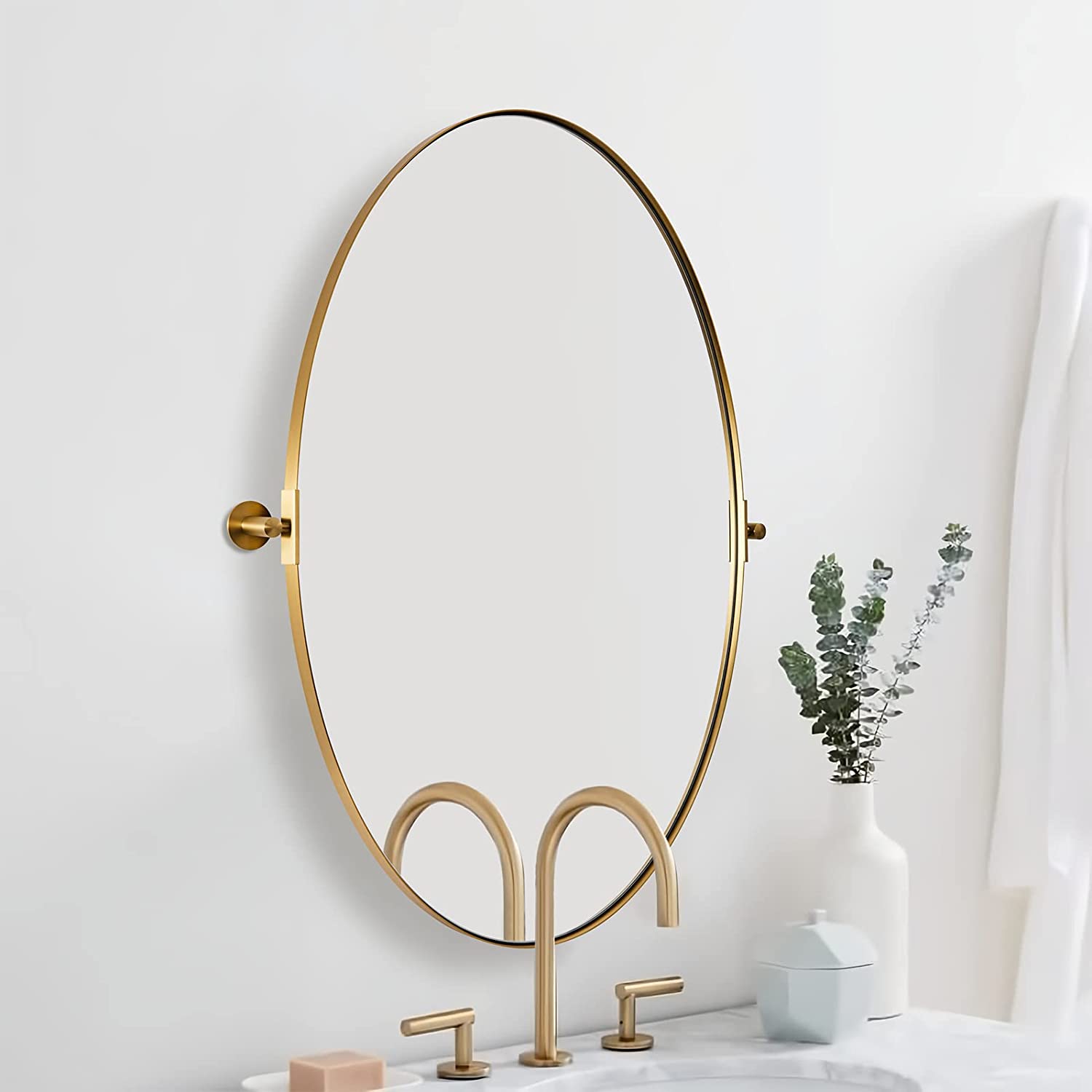 Oval Pivot Mirrors Adjustable Tilting Angle for Bathroom | Stainless Steel Framed
