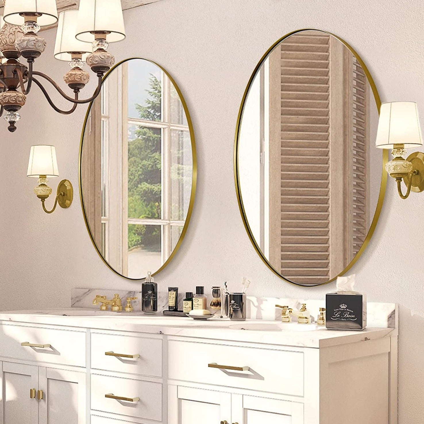 Modern Oval Wall Mounted Mirror for Bathroom Living Room | Stainless Steel Framed