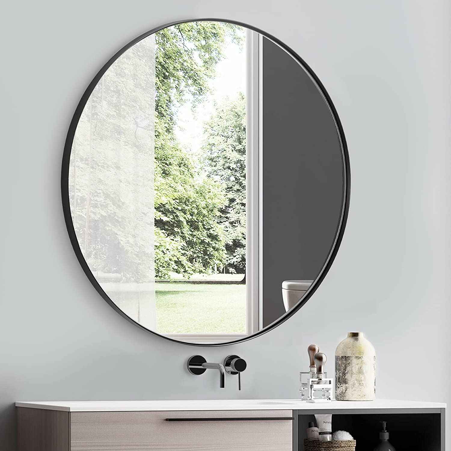 Contemporary Round Bathroom Mirrors Circle Wall Mirrors | Stainless Steel Frame