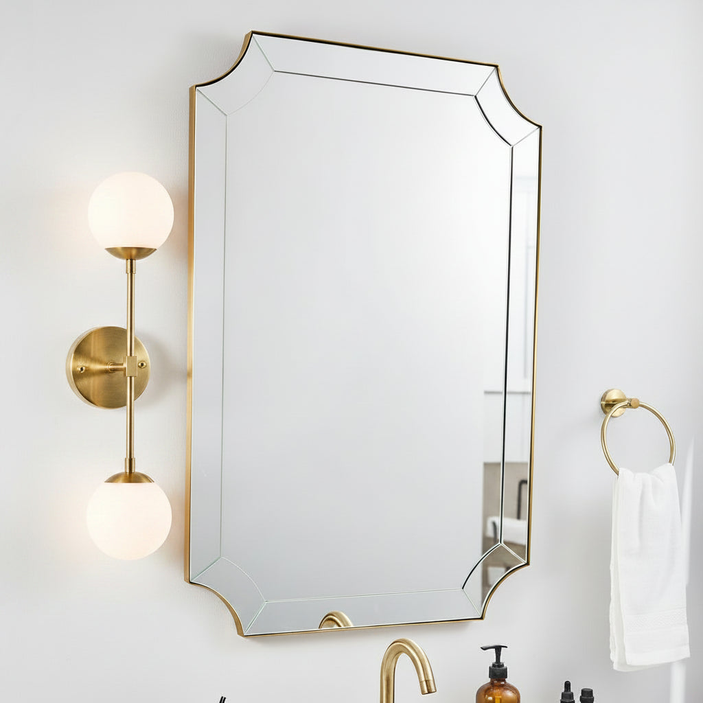 Minuette Glass Tiles Edge Scalloped Bathroom Vanity Mirrors | Stainless Steel Frame