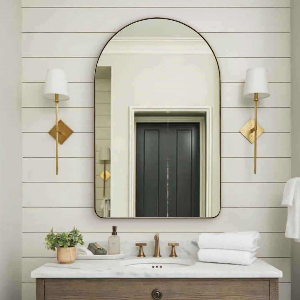Contemporary Arched Bathroom Vanity Mirror | Stainless Steel Frame