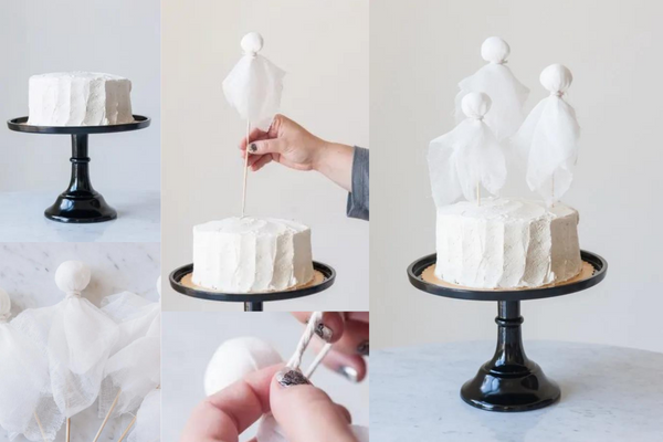 DIY Cheesecloth Ghost Cake Toppers