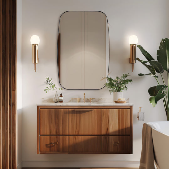 Modern Oblong Bathroom Mirror Long Oval Mirror | Stainless Steel Frame