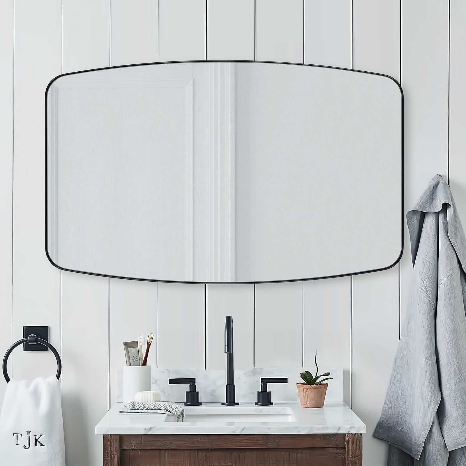 Modern Oblong Bathroom Mirror Long Oval Mirror with Stainless Steel Frame