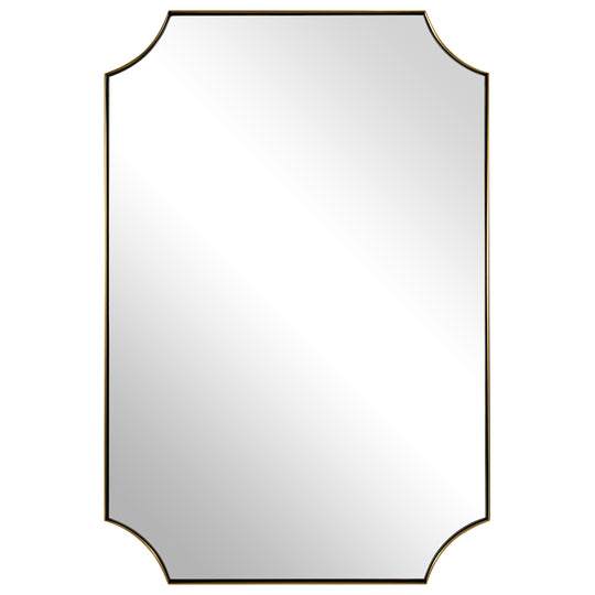 Contemporary  Notched Corner Scalloped  Rectangle Bathroom Wall Mirror | Stainless Steel Frame