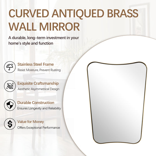 Concave Top Scalloped Asymmetrical Mirror |Stainless Steel Frame