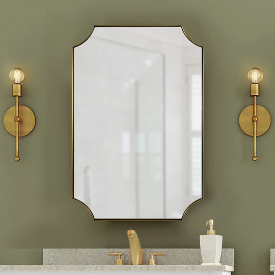 Contemporary  Notched Corner Scalloped  Rectangle Bathroom Wall Mirror | Stainless Steel Frame