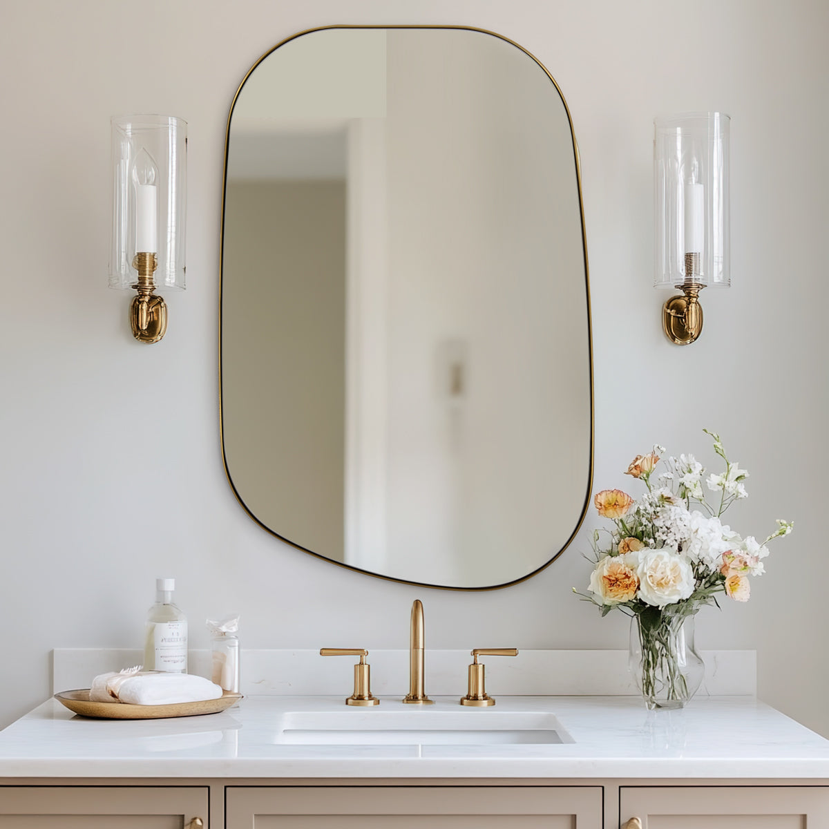 Asymmetrical Irregular Bathroom Wall Mirror | Stainless Steel Frame