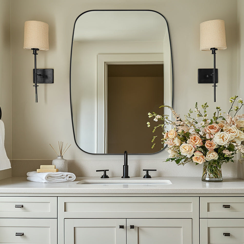 Modern Oblong Bathroom Mirror Long Oval Mirror | Stainless Steel Frame