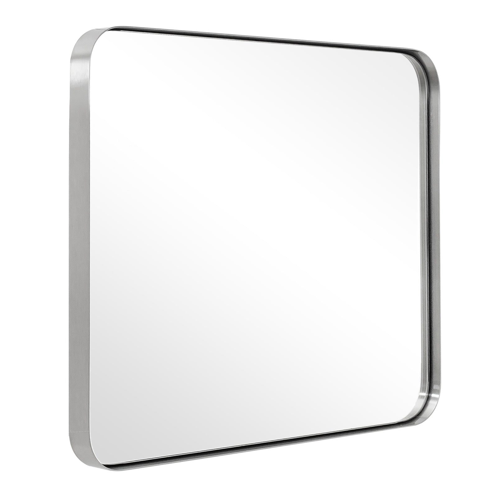 Open Box Like New : Modern Rounded Rectangle Mirror for Bathroom/ Vanity/ Wall | Stainless Steel Frame