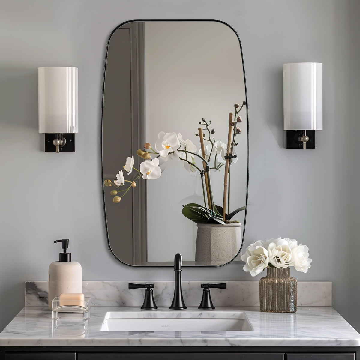 Modern Oblong Bathroom Mirror Long Oval Mirror with Stainless Steel Frame