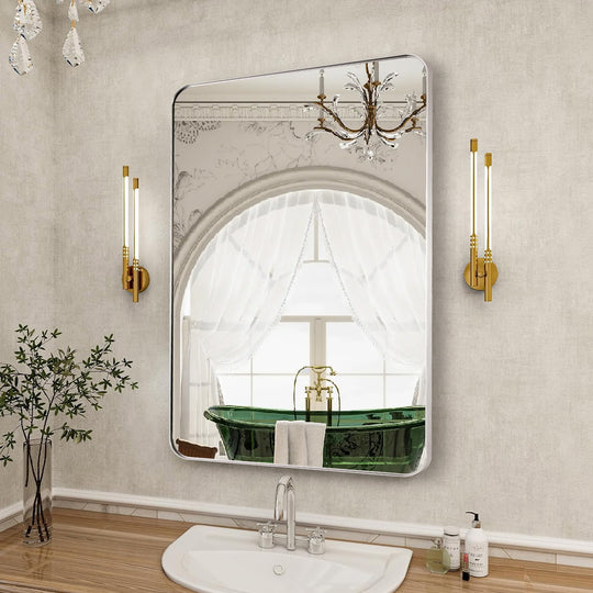 Luxury Rounded Rectangular Bathroom Mirrors with Aluminum Framed