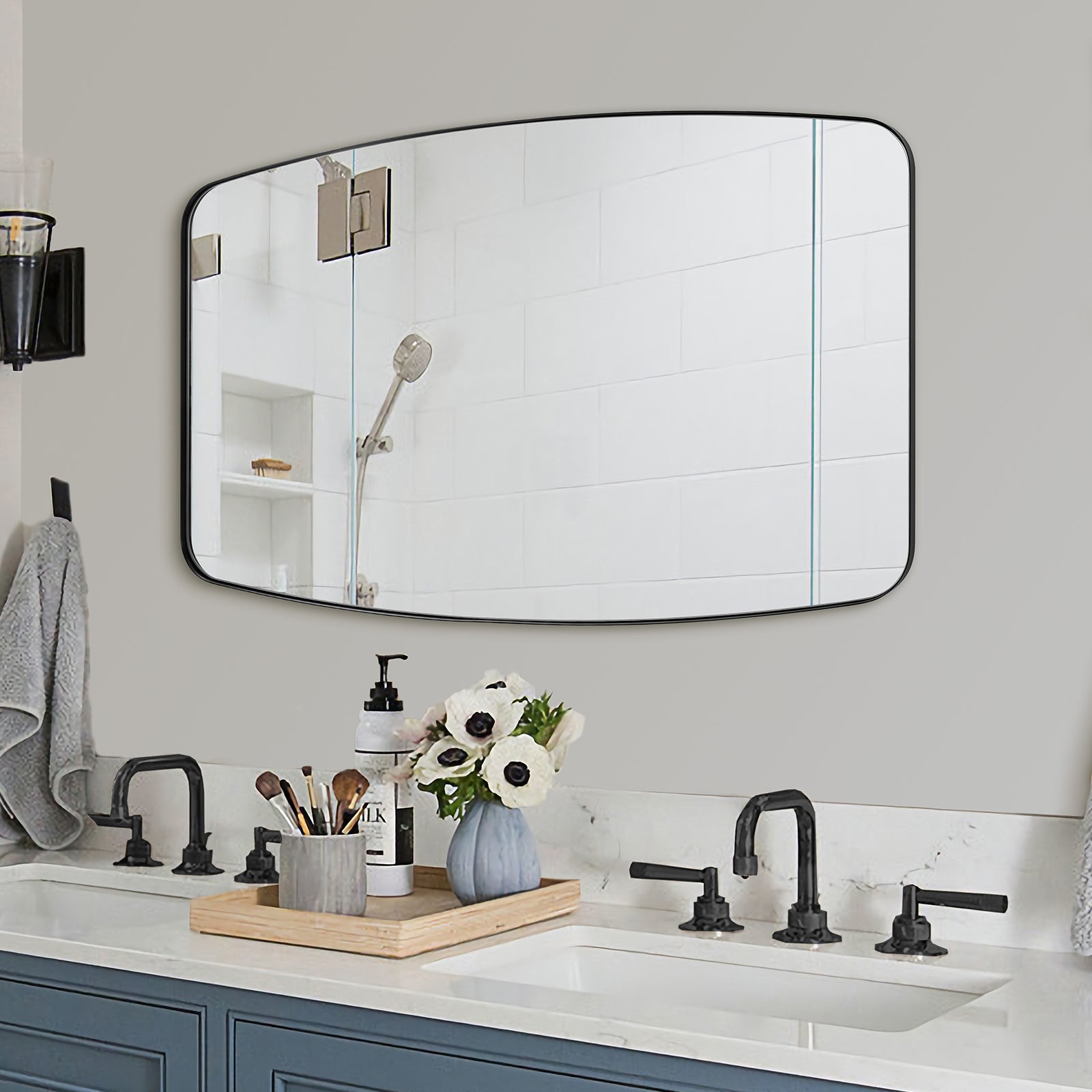 Modern Oblong Oval Wall Mounted Bathroom Mirror with Stainless Steel Frame