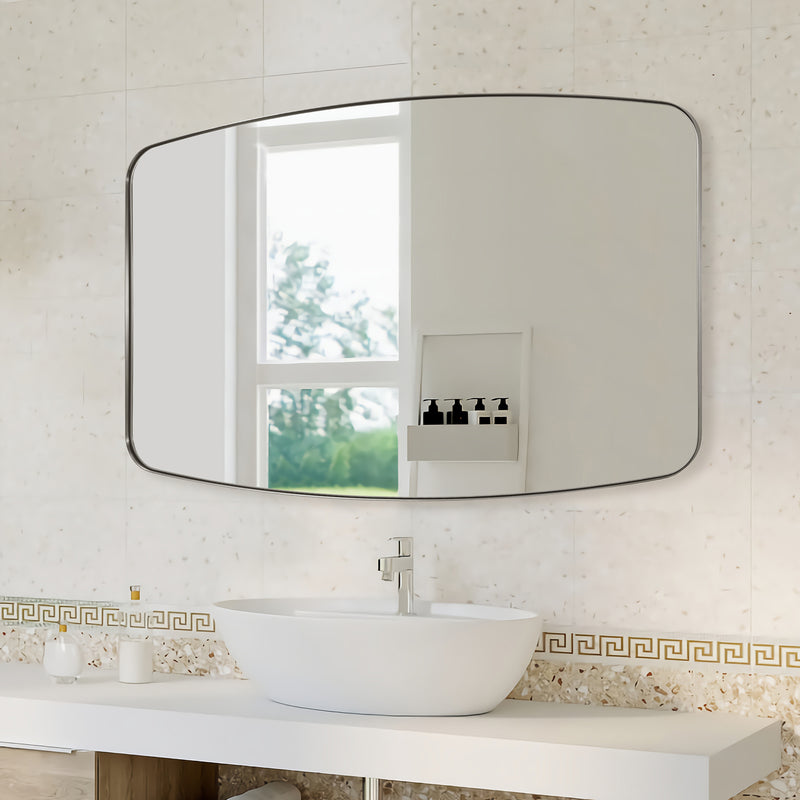 Modern Oblong Oval Bathroom Mirror with Stainless Steel Frame