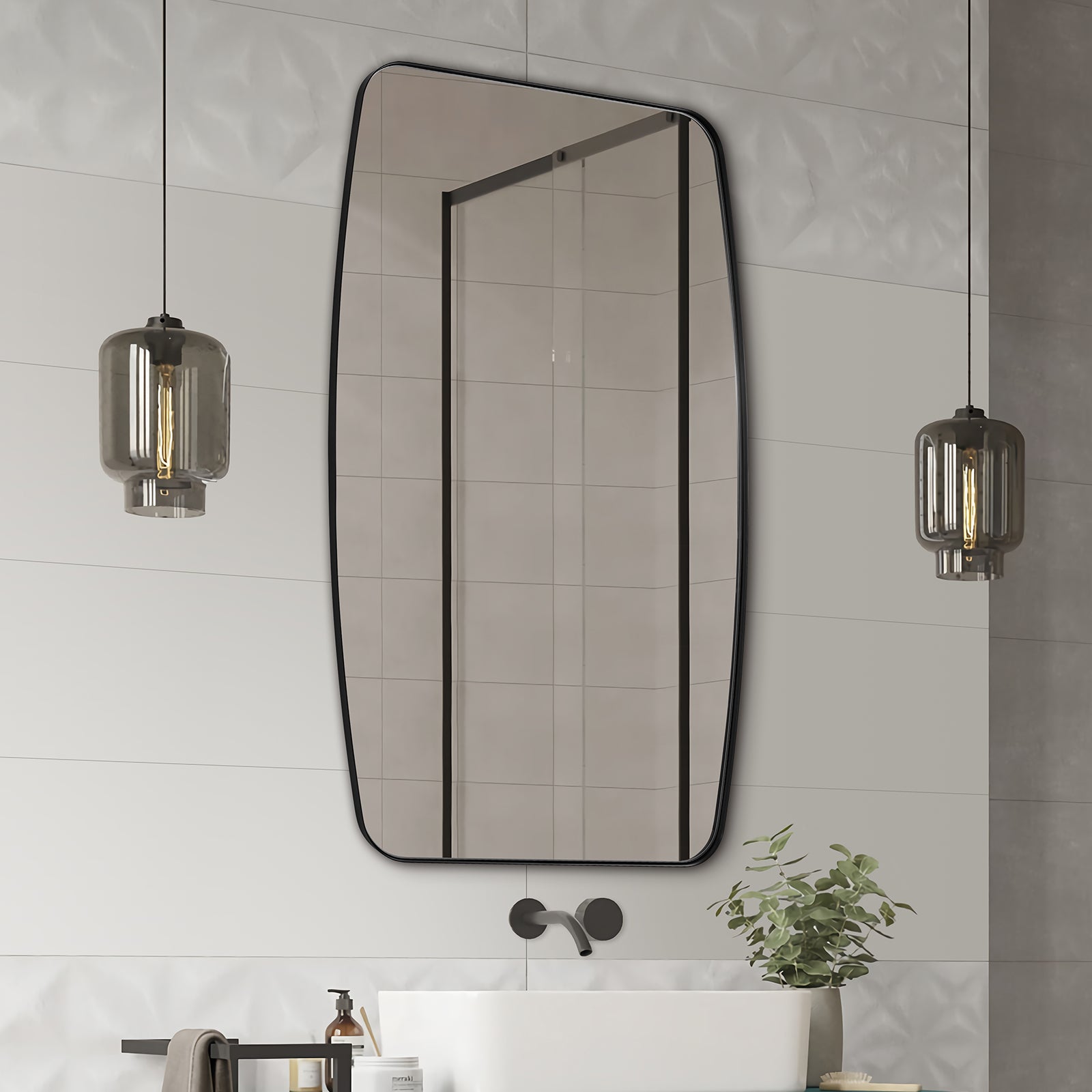 Modern Oblong Bathroom Mirror Long Oval Mirror with Stainless Steel Frame