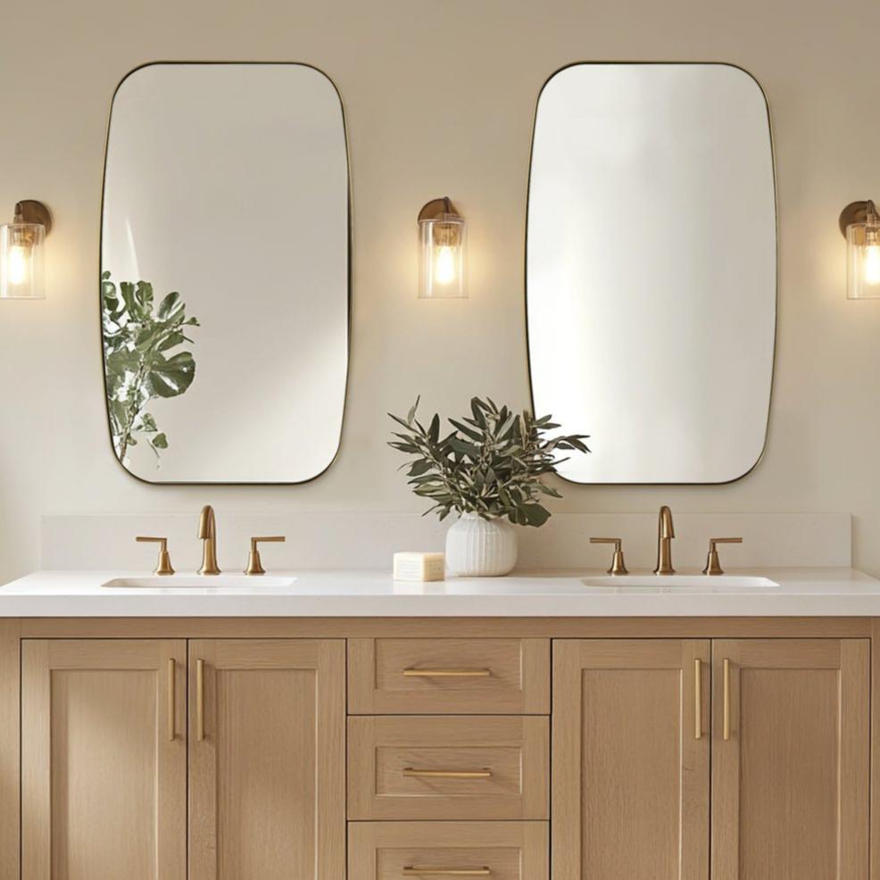 Modern Oblong Bathroom Mirror Long Oval Mirror with Stainless Steel Frame