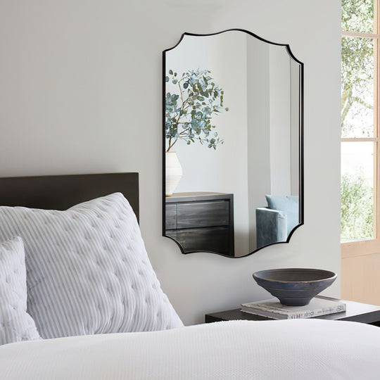 Contemporary  Scalloped Rectangle Wall Mirror | Stainless Steel Frame