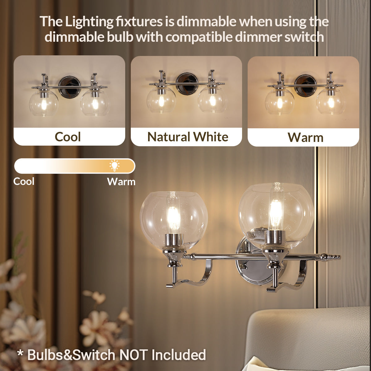 Modern Metal Crank Frame Clear Globe Glass Shade Wall Sconces for Bathroom, Living Room