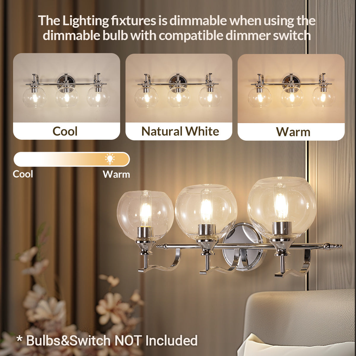Modern Metal Crank Frame Clear Globe Glass Shade Wall Sconces for Bathroom, Living Room