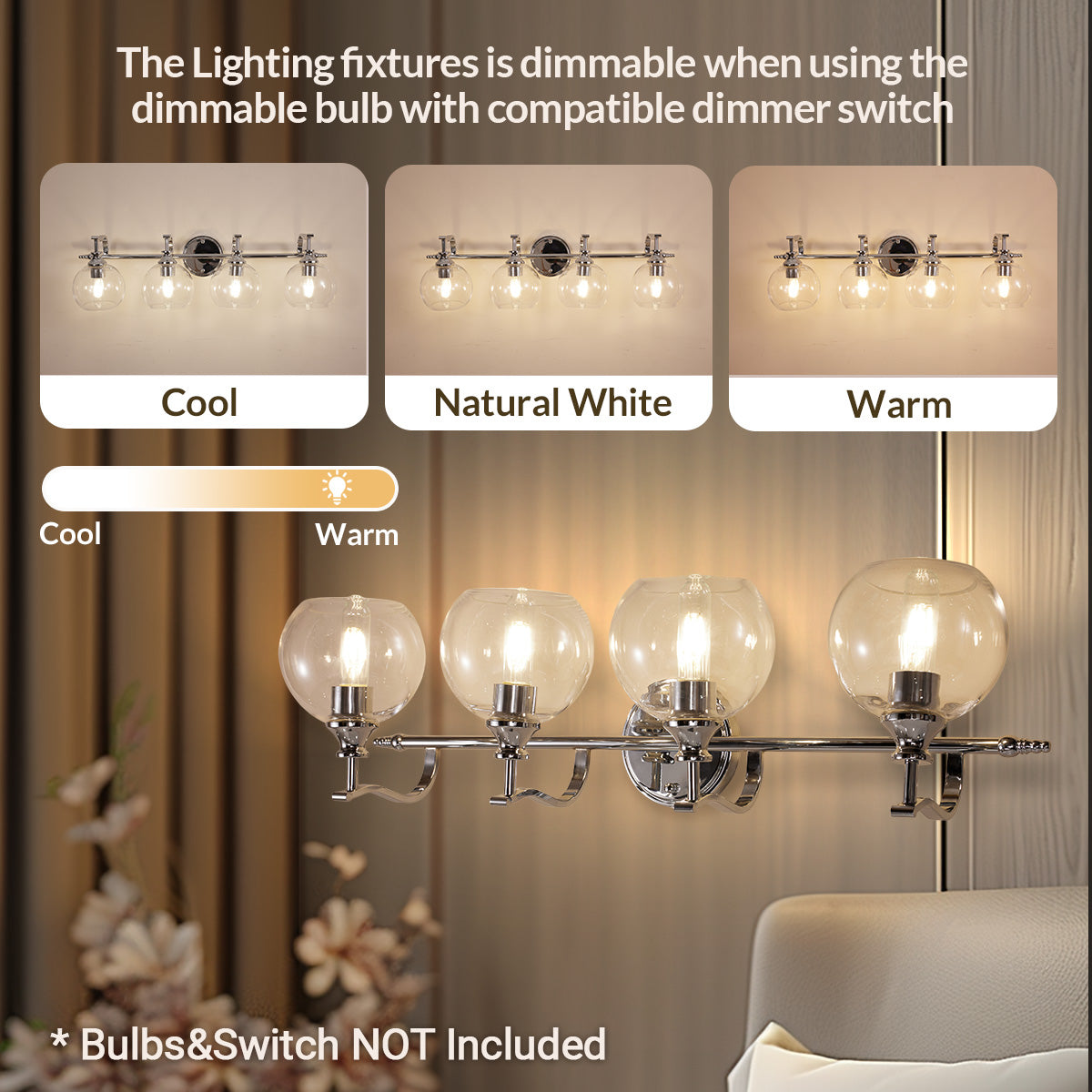 Modern Metal Crank Frame Clear Globe Glass Shade Wall Sconces for Bathroom, Living Room