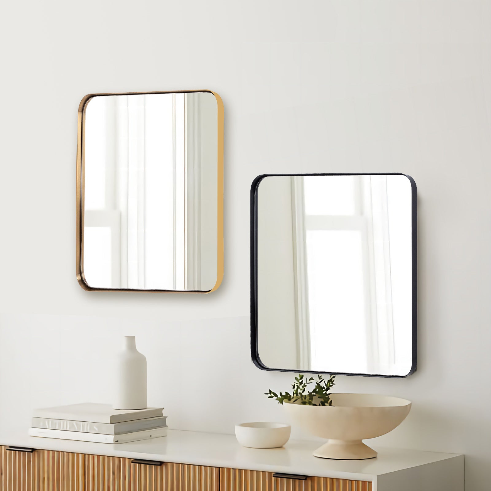 Square Bathroom Mirror, Wall Decor Circle Mirror with Stainless Steel Frame