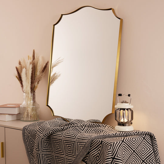 Contemporary  Scalloped Rectangle Wall Mirror | Stainless Steel Frame