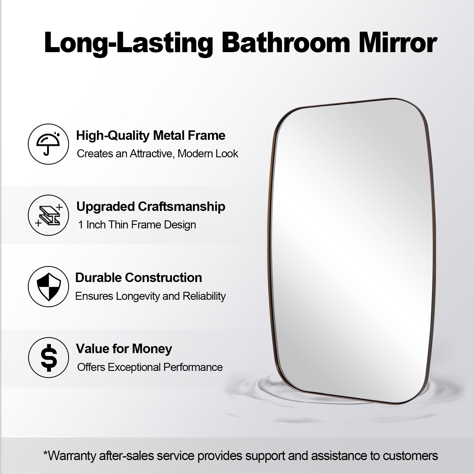 Modern Oblong Bathroom Mirror Long Oval Mirror with Stainless Steel Frame