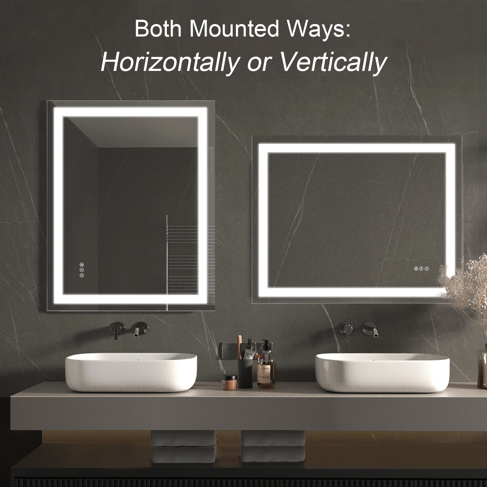 MIRROTREND LED Bathroom Mirror with Lights  Framless Rectangle Mirror Dimmable Front Lights + Backlit Anti-Fog