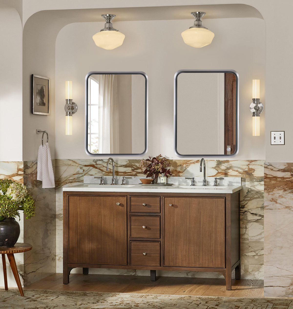 Modern Beveled  Iron Framed Rectangle Bathroom Wall Mirror