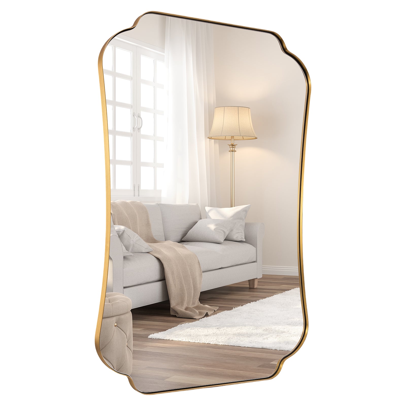 Contemporary Concave Edge Scalloped Bathroom Mirror Decorative | Stainless Steel Frame