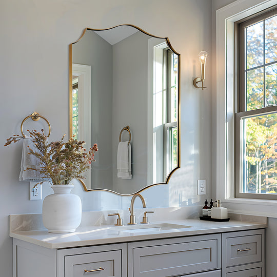 Contemporary  Scalloped Rectangle Wall Mirror | Stainless Steel Frame