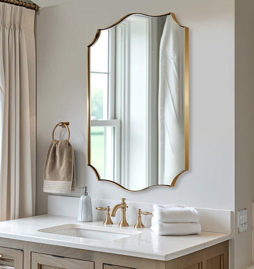 Contemporary  Scalloped Rectangle Wall Mirror | Stainless Steel Frame