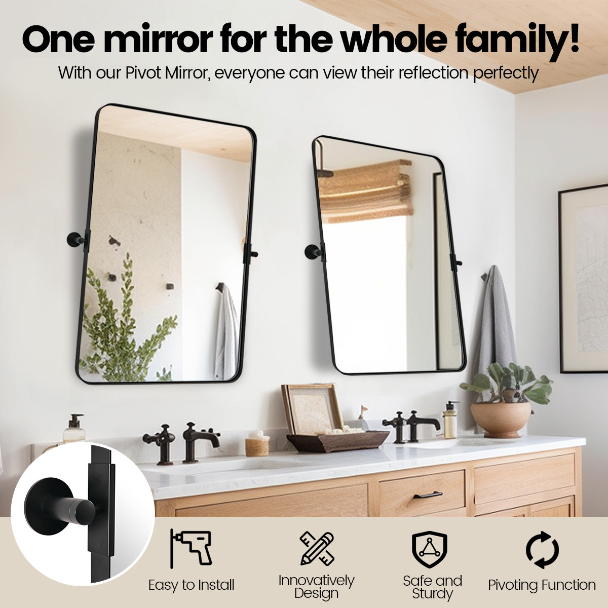 Tilting Rectangular Pivot  Mirror for Bathroom/Vanity | Stainless Steel Frame