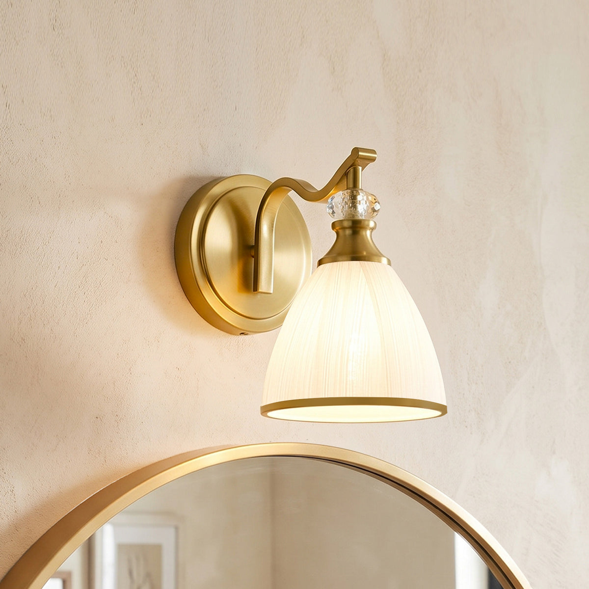 Artistical Metal Crank Frame White Frosted Trumpet Shade Bathroom Sconces
