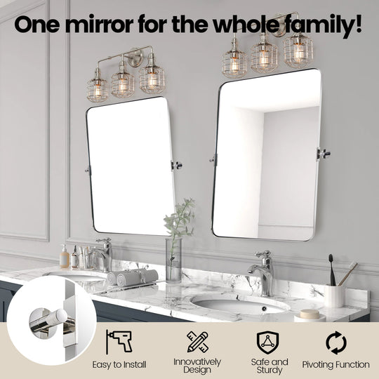 Tilting Rectangular Pivot  Mirror for Bathroom/Vanity | Stainless Steel Frame