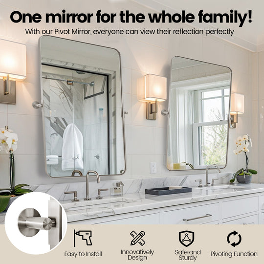 Tilting Rectangular Pivot  Mirror for Bathroom/Vanity | Stainless Steel Frame