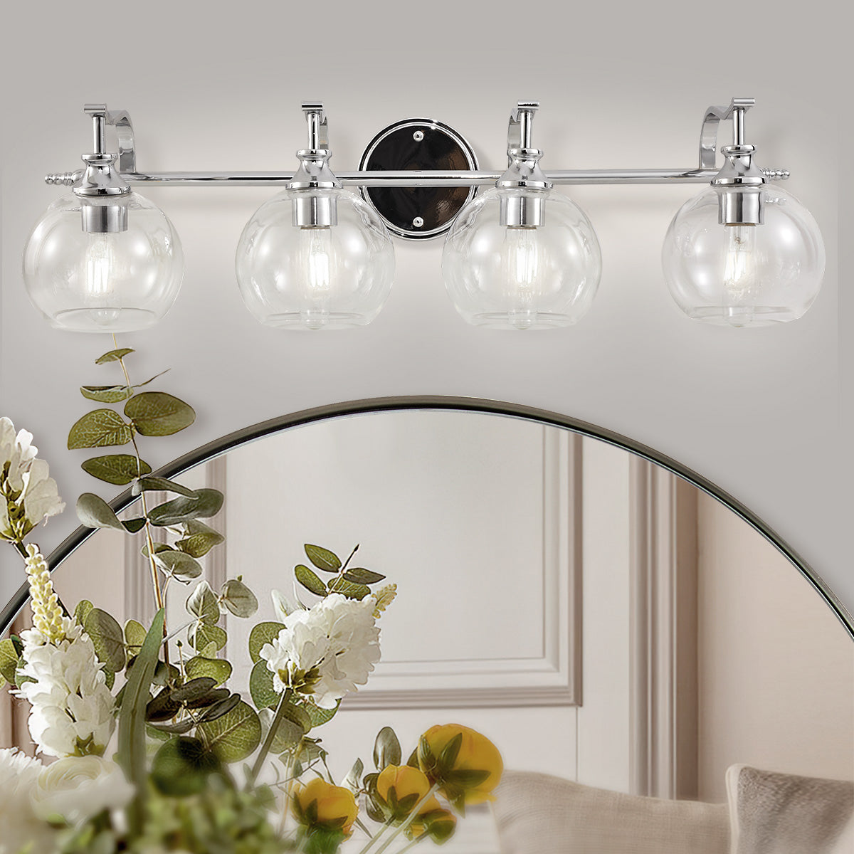 Modern Metal Crank Frame Clear Globe Glass Shade Wall Sconces for Bathroom, Living Room