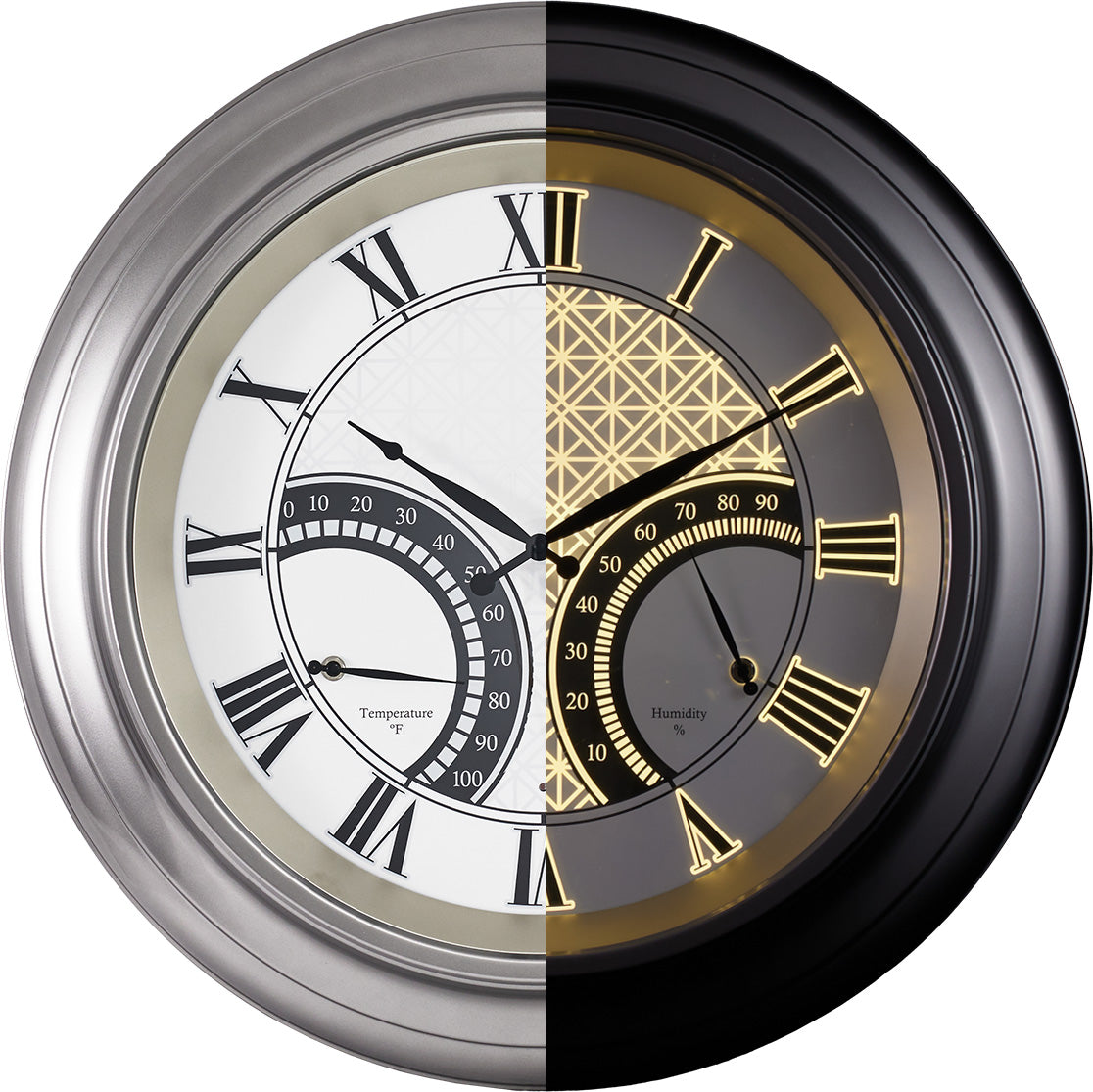 24 Inch Outdoor Wall Clock Large Waterproof Illuminated Clock with Thermometer,Geometric Dial