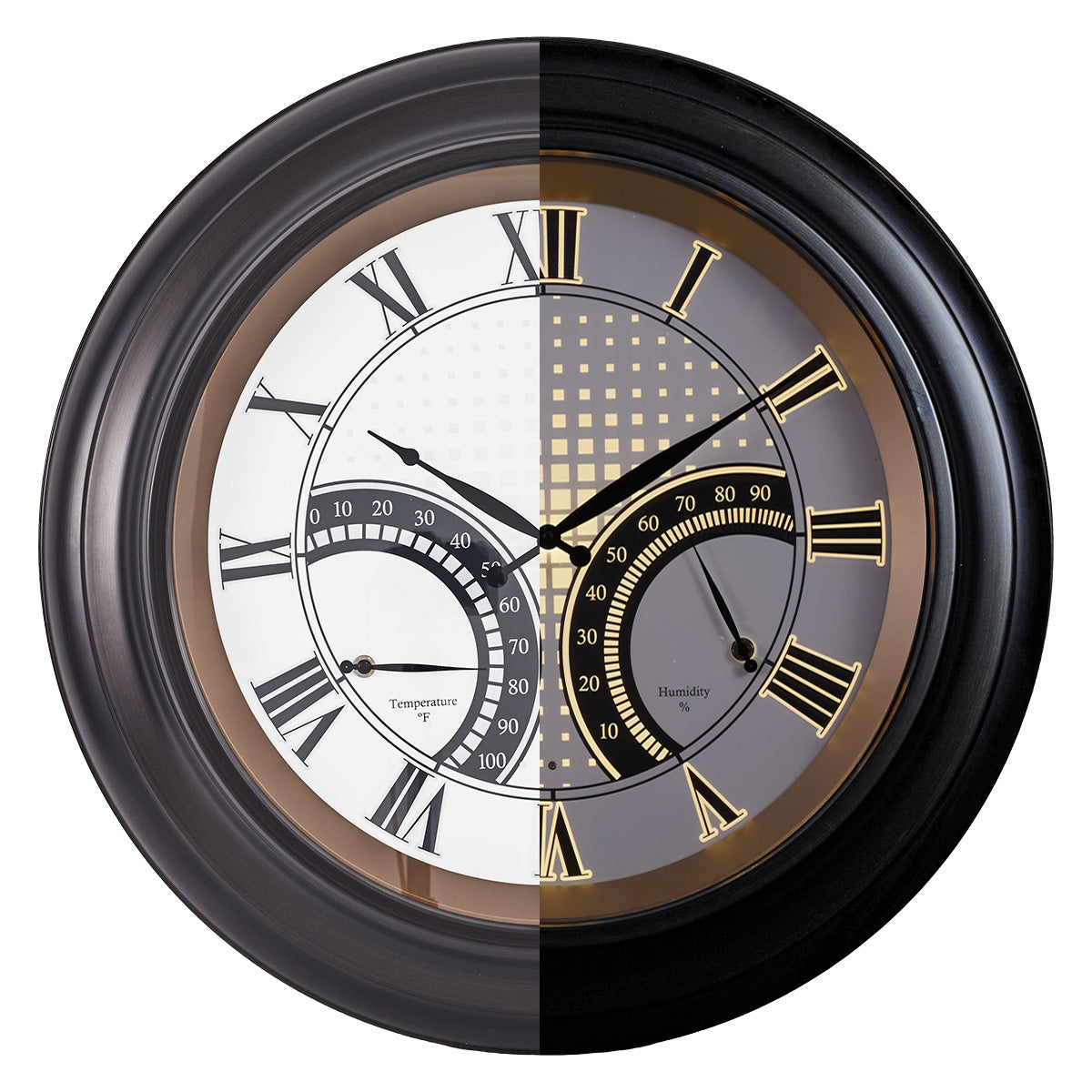 24 Inch Outdoor Wall Clock Large Waterproof Illuminated Clock with Thermometer,Square Grid Dial