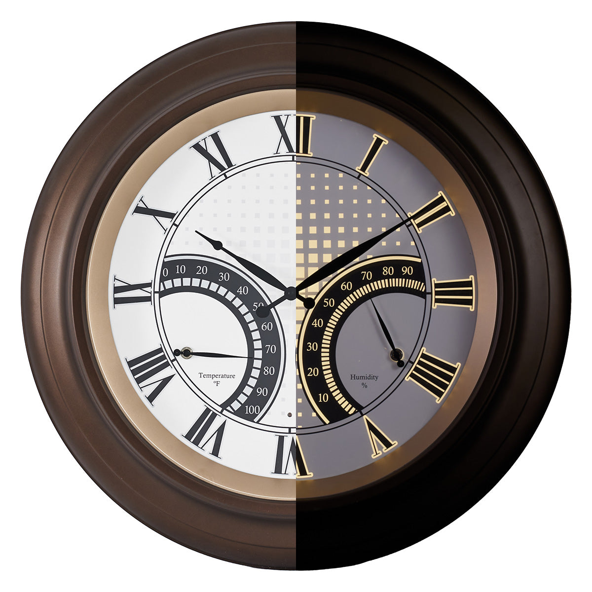 24 Inch Outdoor Wall Clock Large Waterproof Illuminated Clock with Thermometer,Square Grid Dial