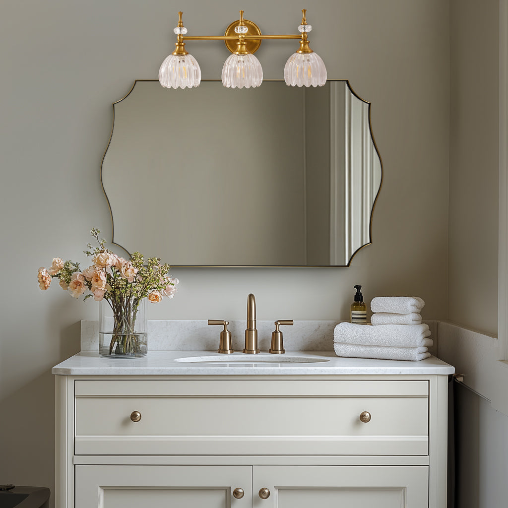 Traditional Rectangle Scalloped  Wall Mirror for Bathroom | Stainless Steel Frame