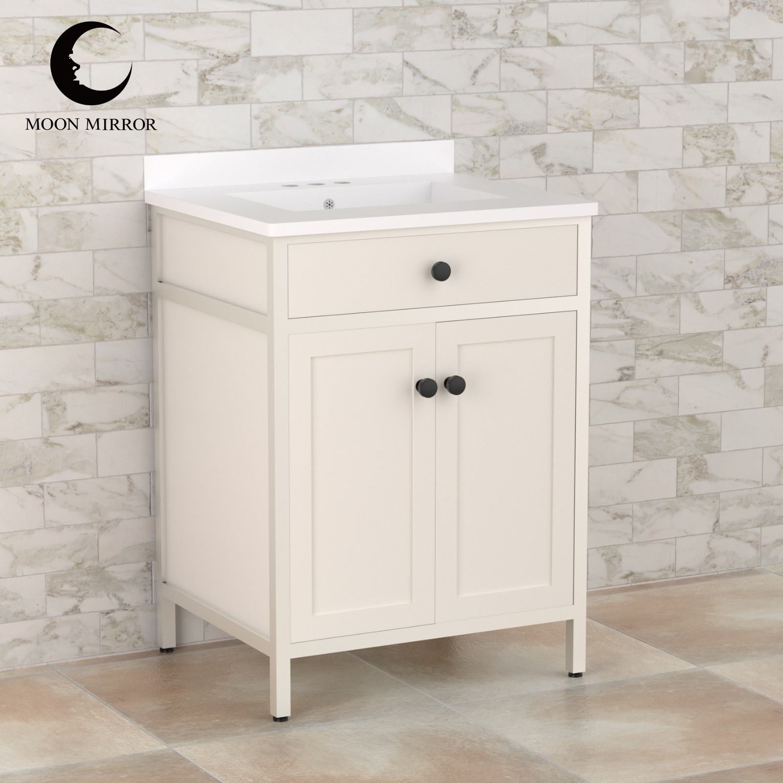 MOON MIRROR Contemporary Bathroom Vanity with Marble Countertop