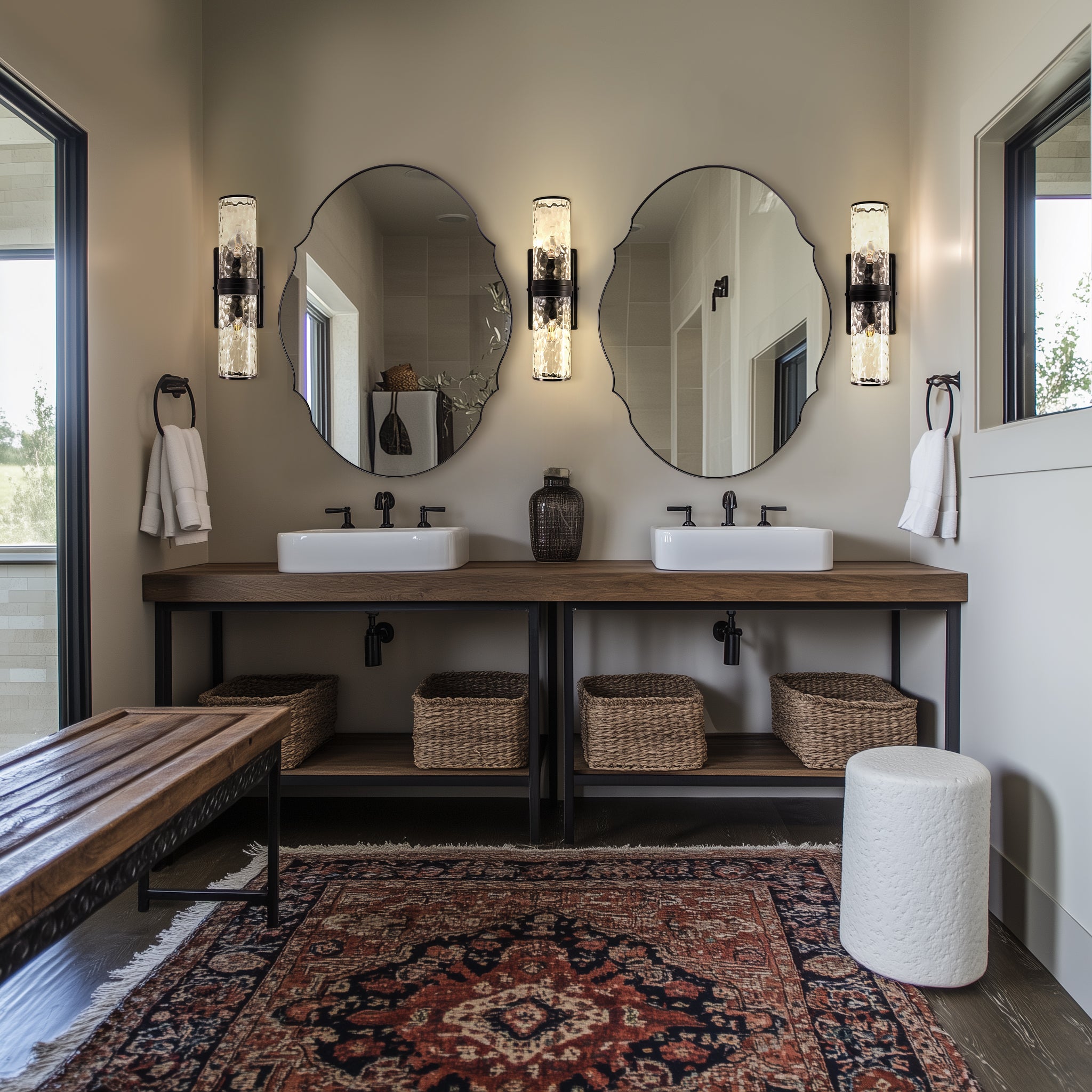 Contemporary Oval Scalloped Wall Mirror Irregular Bathroom Vanity Mirror| Stainless Steel Frame