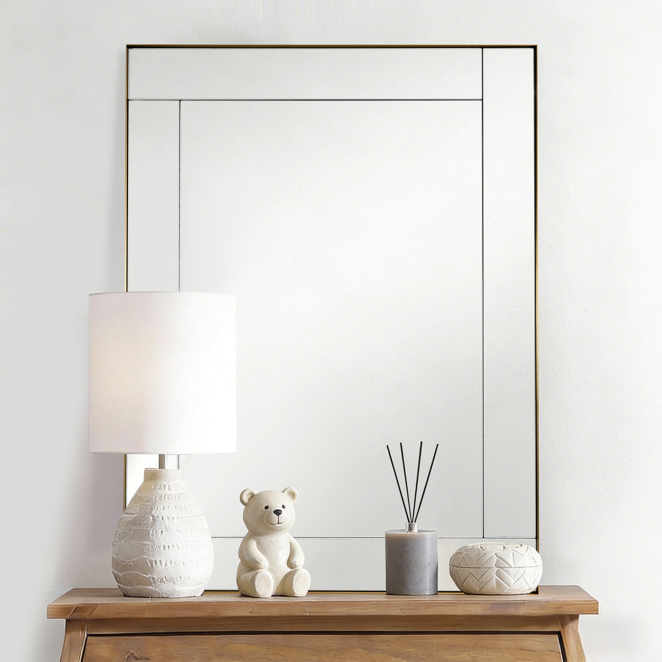 Contemporary Geometric Glass Tile Rectangular Bathroom Vanity Mirror | Stainless Steel Frame