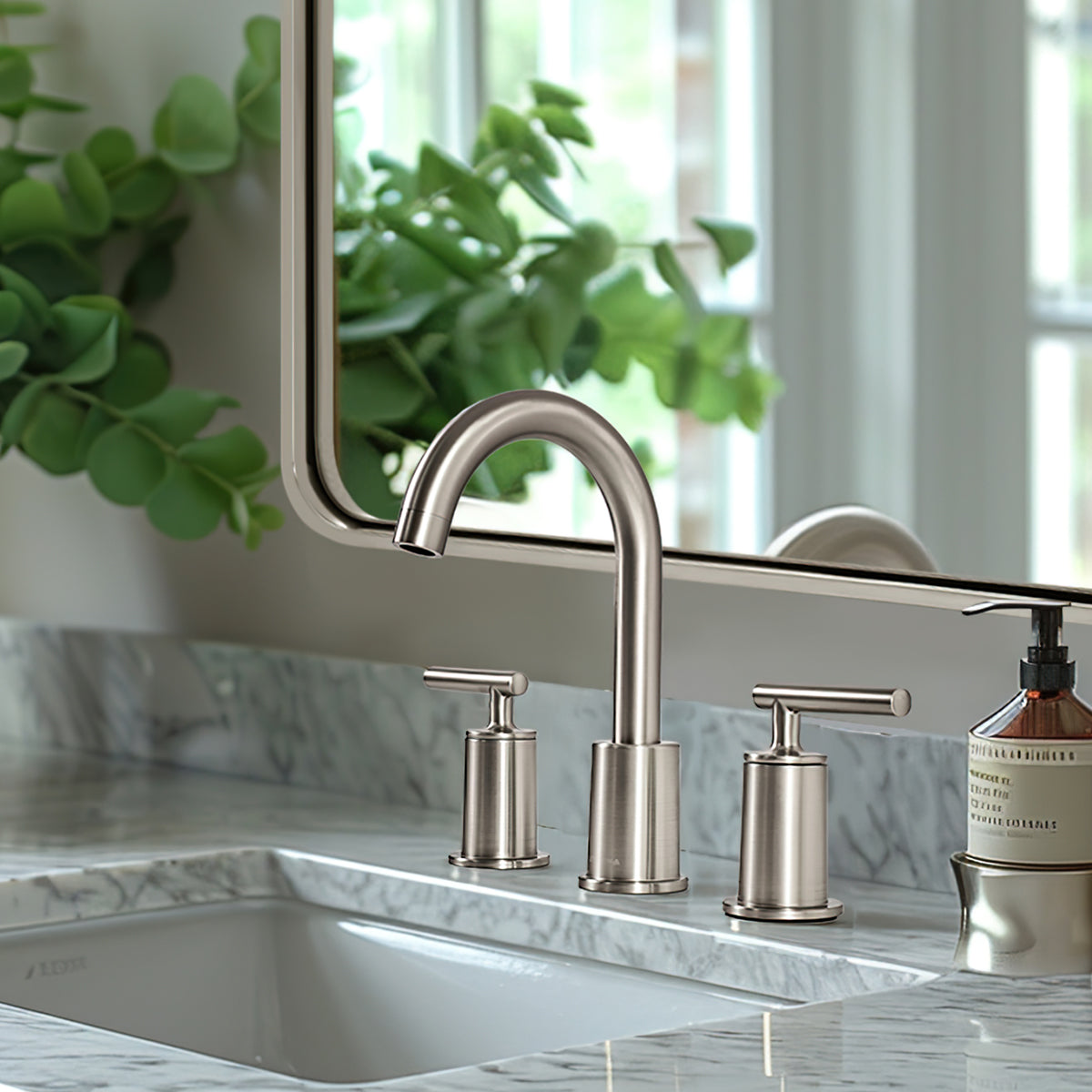 ANDY STAR Bathroom Faucet 3 Hole, 360 Degree Swivel Spout Bathroom Sink Faucet with 2 Level Handle of Hot&Cold Water Control