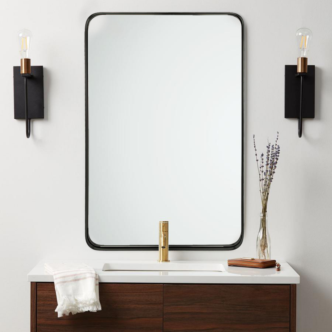 Modern Rounded Rectangle Mirror for Bathroom/ Vanity/ Wall | Stainless Steel Frame