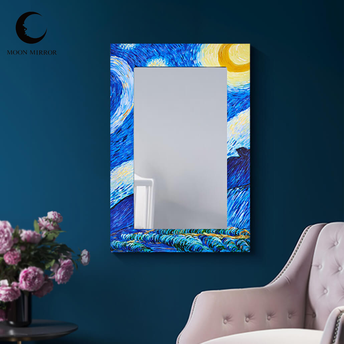 MOON MIRROR Artistic Oil Painting Decorative Mirror |Starry Sky