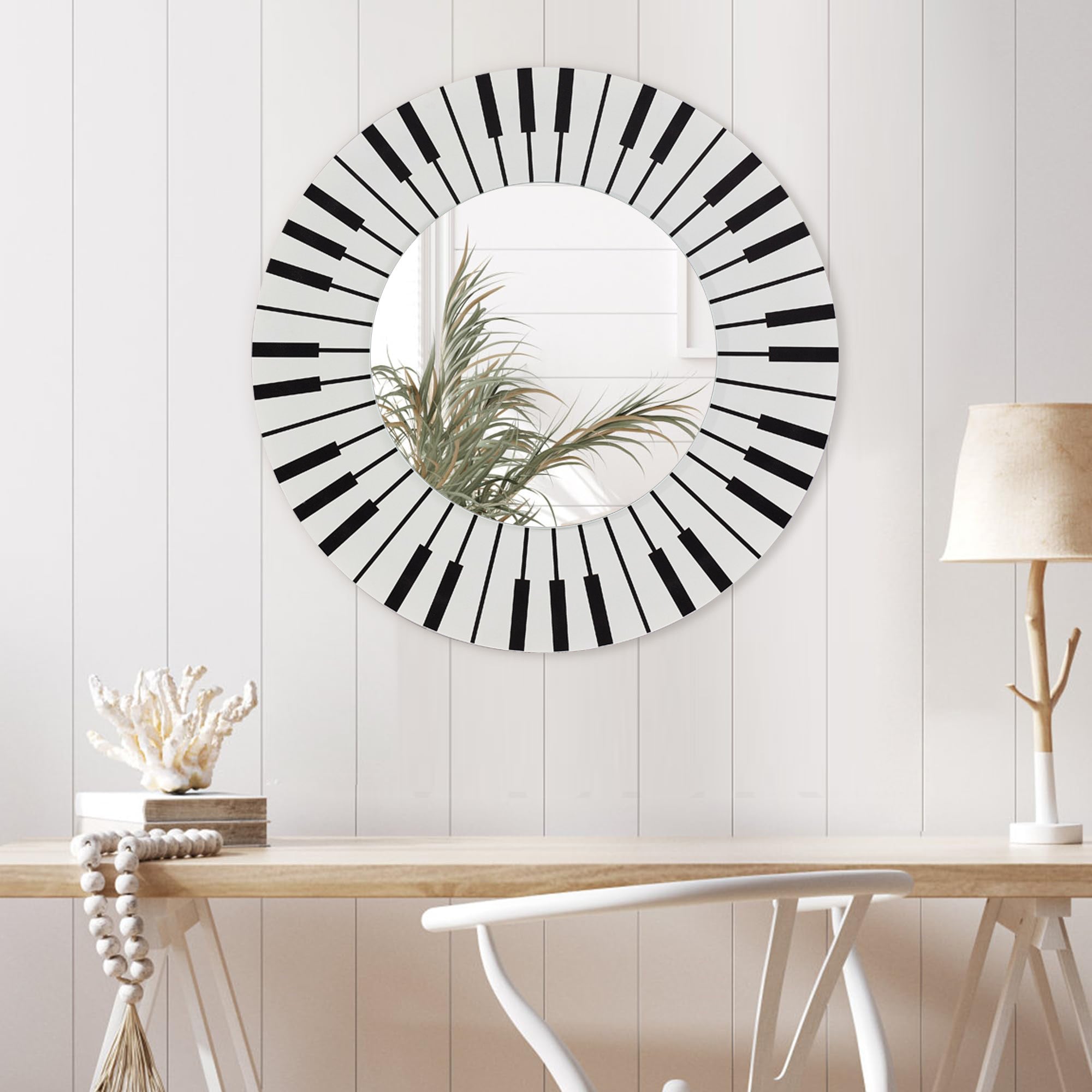 Modern Piano Key Painted Mirror Wall Art Decorative Round Mirror for Wall