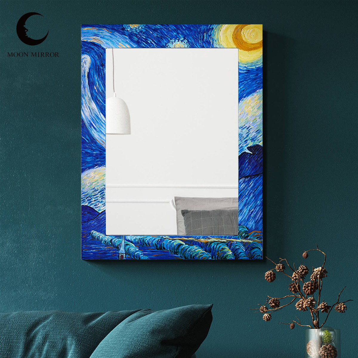 MOON MIRROR Artistic Oil Painting Decorative Mirror |Starry Sky