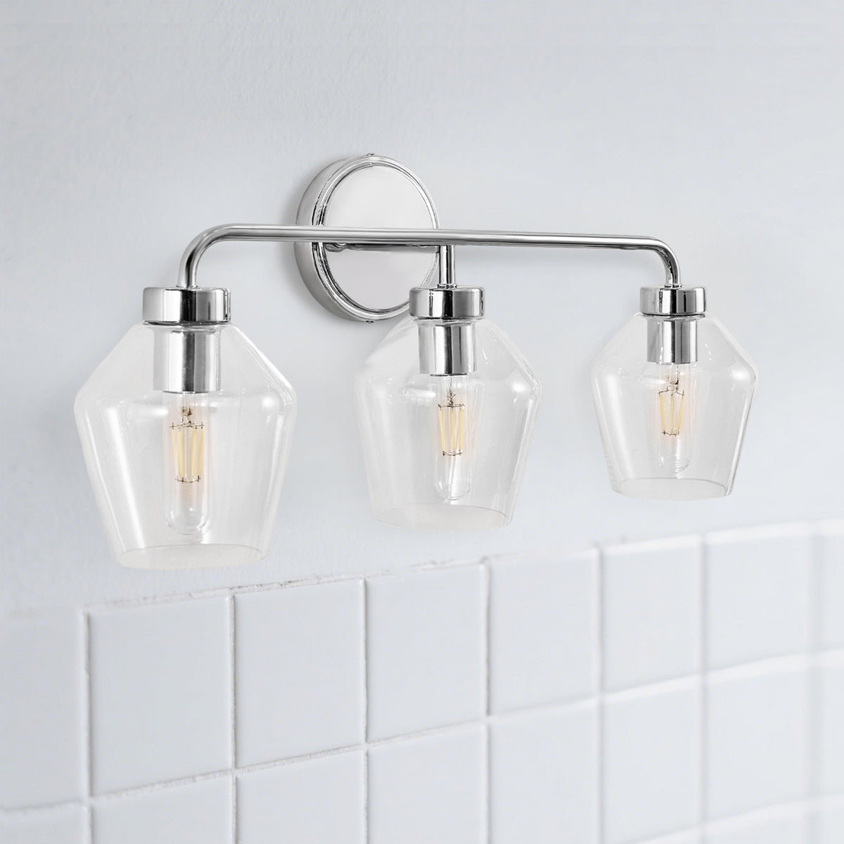 Contemporary Tapered Clear Glass Shade Bathroom Vanity Light
